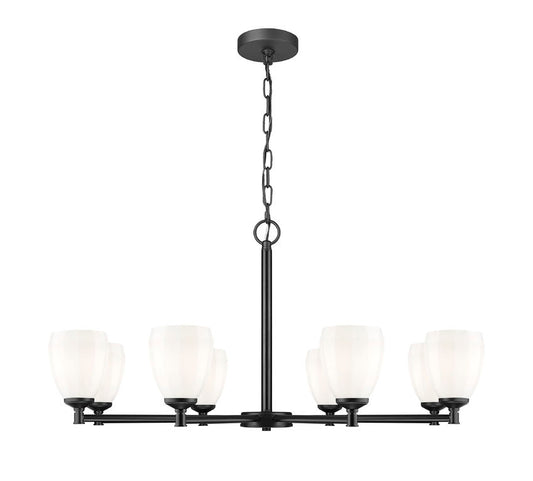 Z-Lite Oren 8-Light Medium Bulb Base Matte Black Steel Frame Matte Opal Glass Shade Chandelier