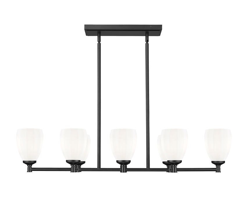Z-Lite Oren 8-Light Medium Bulb Base Matte Black Steel Frame Matte Opal Glass Shade Linear Chandelier