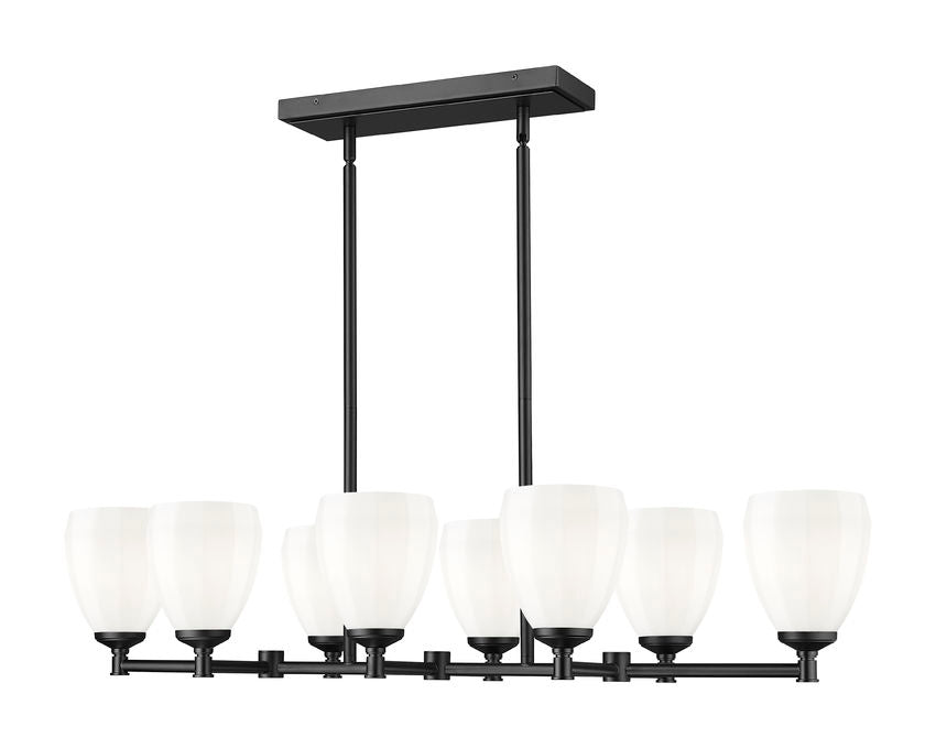 Z-Lite Oren 8-Light Medium Bulb Base Matte Black Steel Frame Matte Opal Glass Shade Linear Chandelier