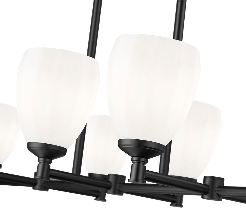 Z-Lite Oren 8-Light Medium Bulb Base Matte Black Steel Frame Matte Opal Glass Shade Linear Chandelier