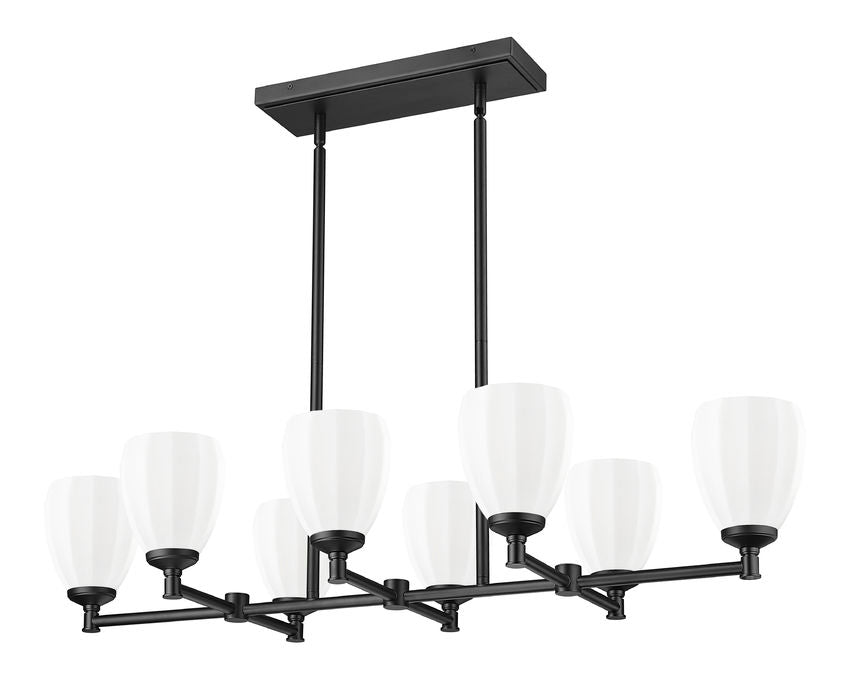 Z-Lite Oren 8-Light Medium Bulb Base Matte Black Steel Frame Matte Opal Glass Shade Linear Chandelier
