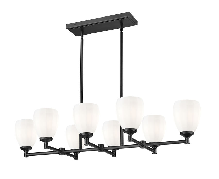 Z-Lite Oren 8-Light Medium Bulb Base Matte Black Steel Frame Matte Opal Glass Shade Linear Chandelier