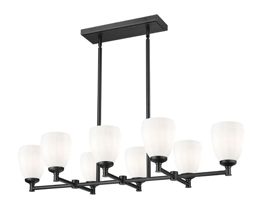 Z-Lite Oren 8-Light Medium Bulb Base Matte Black Steel Frame Matte Opal Glass Shade Linear Chandelier