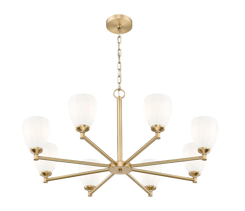 Z-Lite Oren 8-Light Medium Bulb Base Modern Gold Steel Frame Matte Opal Glass Shade Chandelier