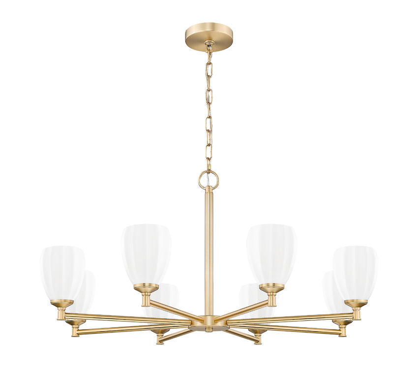 Z-Lite Oren 8-Light Medium Bulb Base Modern Gold Steel Frame Matte Opal Glass Shade Chandelier