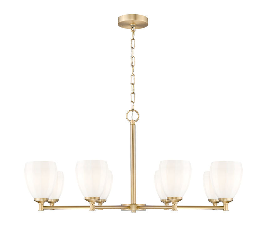 Z-Lite Oren 8-Light Medium Bulb Base Modern Gold Steel Frame Matte Opal Glass Shade Chandelier