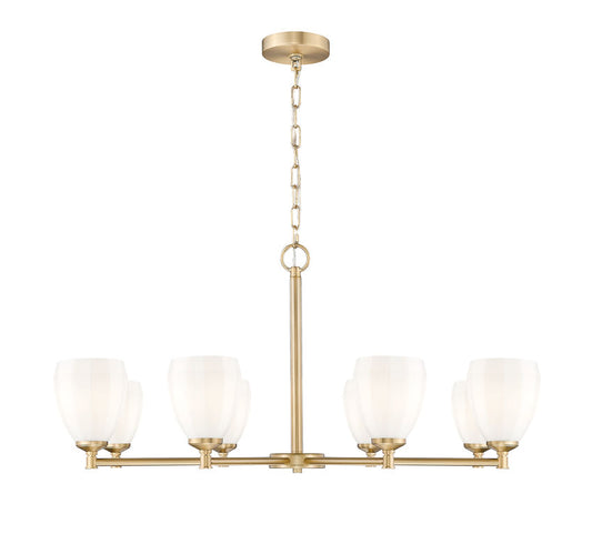 Z-Lite Oren 8-Light Medium Bulb Base Modern Gold Steel Frame Matte Opal Glass Shade Chandelier