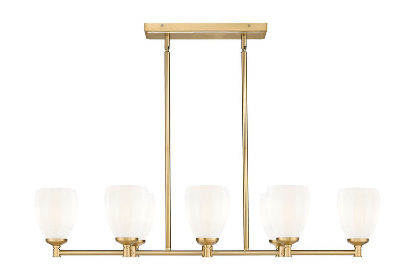 Z-Lite Oren 8-Light Medium Bulb Base Modern Gold Steel Frame Matte Opal Glass Shade Linear Chandelier