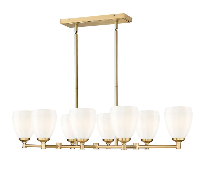 Z-Lite Oren 8-Light Medium Bulb Base Modern Gold Steel Frame Matte Opal Glass Shade Linear Chandelier