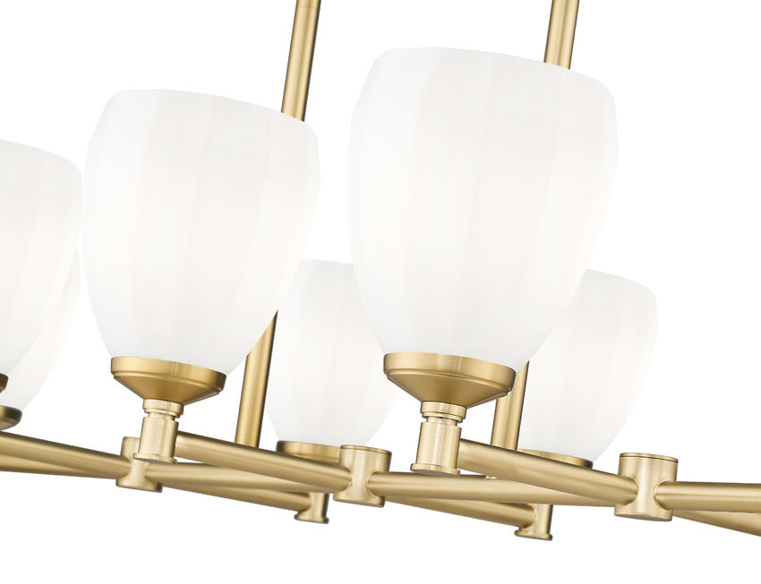 Z-Lite Oren 8-Light Medium Bulb Base Modern Gold Steel Frame Matte Opal Glass Shade Linear Chandelier