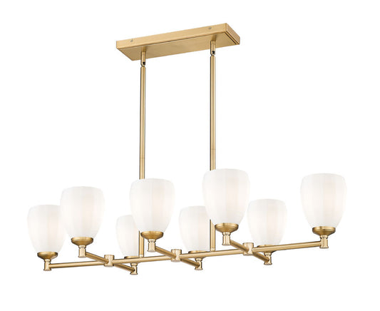 Z-Lite Oren 8-Light Medium Bulb Base Modern Gold Steel Frame Matte Opal Glass Shade Linear Chandelier