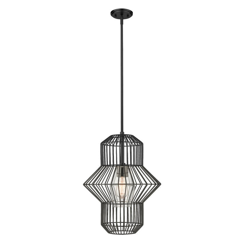 Z-Lite Orsay 15" 1-Light Clear Glass Shade Pendant Light With Matte Black Frame Finish