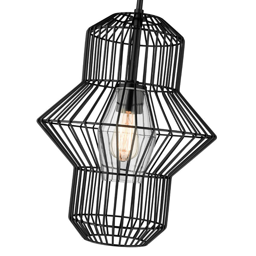 Z-Lite Orsay 15" 1-Light Clear Glass Shade Pendant Light With Matte Black Frame Finish