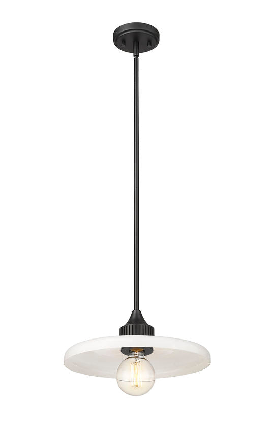 Z-Lite Paloma 14" 1-Light Matte Black Pendant Light With Gloss Opal Glass Shade