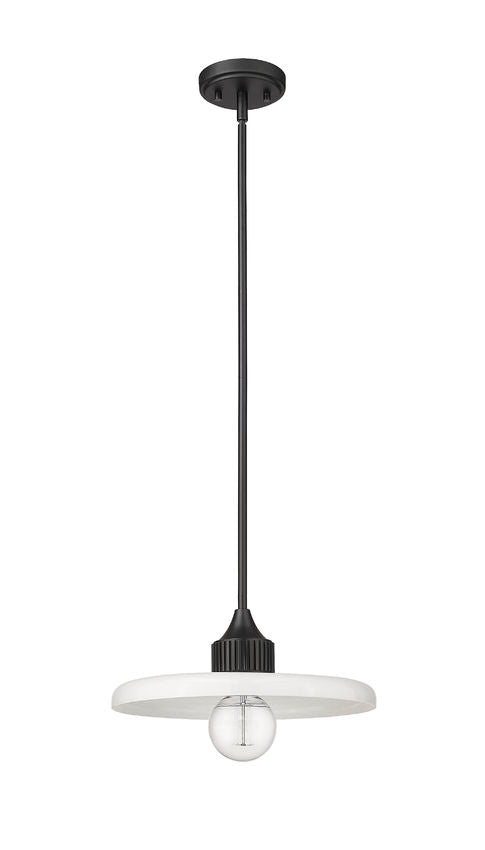 Z-Lite Paloma 14" 1-Light Matte Black Pendant Light With Gloss Opal Glass Shade