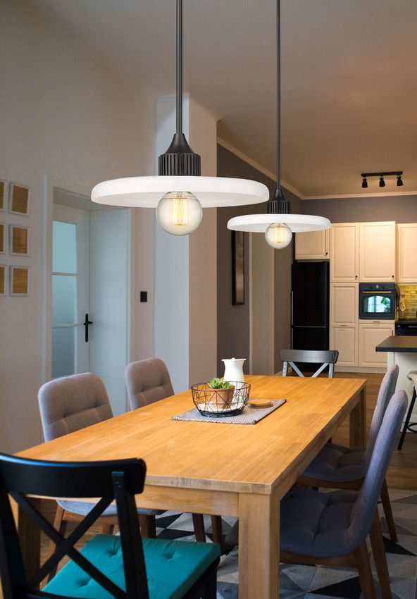 Z-Lite Paloma 14" 1-Light Matte Black Pendant Light With Gloss Opal Glass Shade