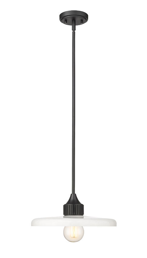 Z-Lite Paloma 14" 1-Light Matte Black Pendant Light With Gloss Opal Glass Shade