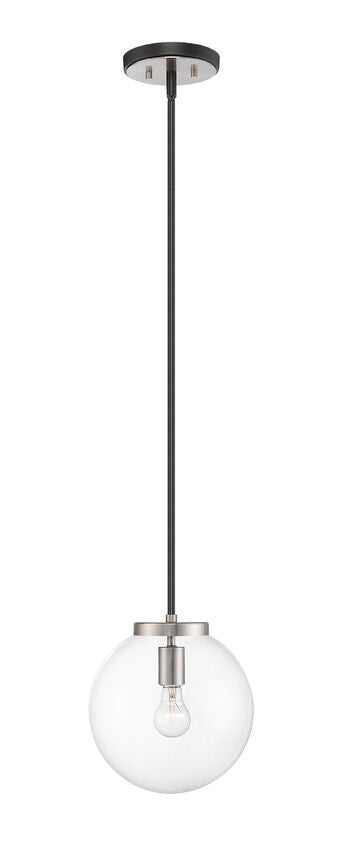Z-Lite Parsons 10" 1-Light Matte Black and Brushed Nickel Pendant Light With Clear Glass Shade