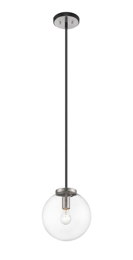 Z-Lite Parsons 10" 1-Light Matte Black and Brushed Nickel Pendant Light With Clear Glass Shade