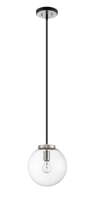 Z-Lite Parsons 10" 1-Light Matte Black and Brushed Nickel Pendant Light With Clear Glass Shade