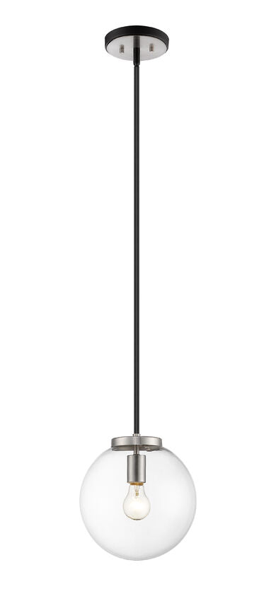 Z-Lite Parsons 10" 1-Light Matte Black and Brushed Nickel Pendant Light With Clear Glass Shade
