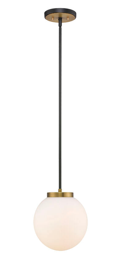 Z-Lite Parsons 10" 1-Light Matte Black and Olde Brass Pendant Light With Opal Glass Shade