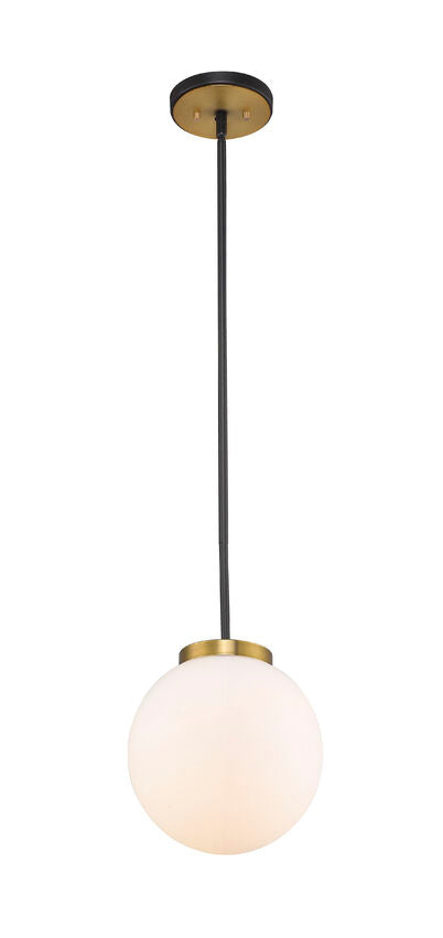 Z-Lite Parsons 10" 1-Light Matte Black and Olde Brass Pendant Light With Opal Glass Shade