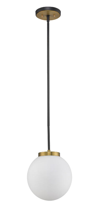 Z-Lite Parsons 10" 1-Light Matte Black and Olde Brass Pendant Light With Opal Glass Shade