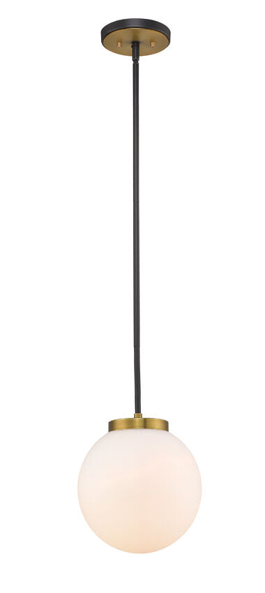 Z-Lite Parsons 10" 1-Light Matte Black and Olde Brass Pendant Light With Opal Glass Shade