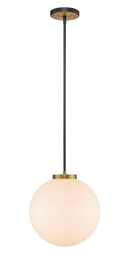 Z-Lite Parsons 14" 1-Light Matte Black and Olde Brass Pendant Light With Opal Glass Shade