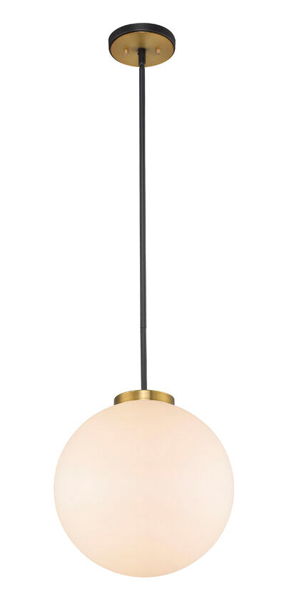 Z-Lite Parsons 14" 1-Light Matte Black and Olde Brass Pendant Light With Opal Glass Shade