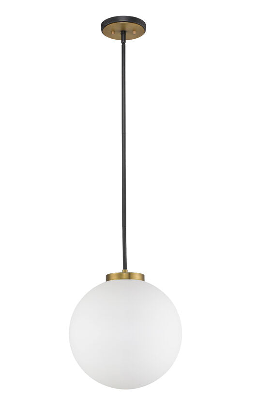 Z-Lite Parsons 14" 1-Light Matte Black and Olde Brass Pendant Light With Opal Glass Shade