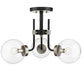 Z-Lite Parsons 22" 3-Light Matte Black and Brushed Nickel Semi Flush Mount With Clear Glass Shade