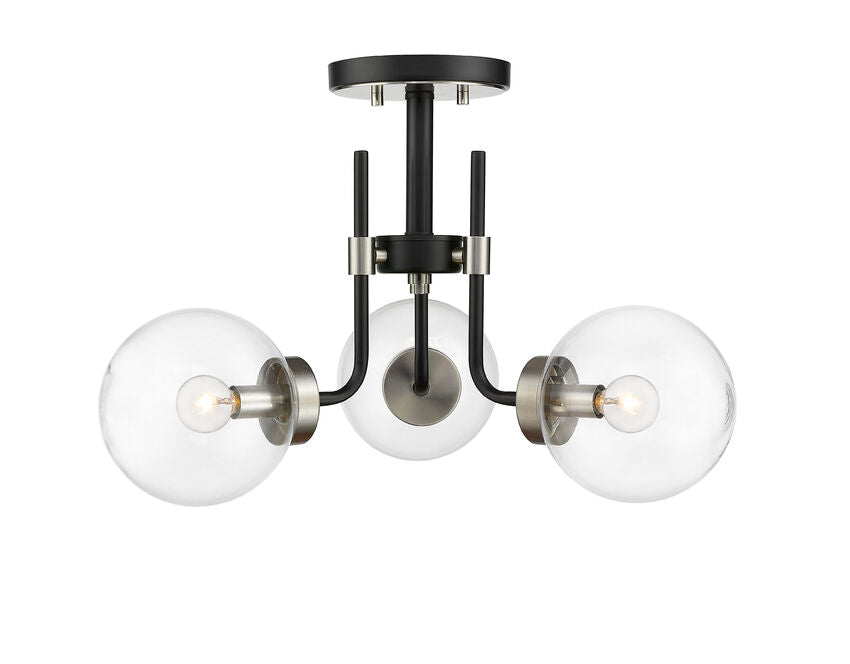 Z-Lite Parsons 22" 3-Light Matte Black and Brushed Nickel Semi Flush Mount With Clear Glass Shade