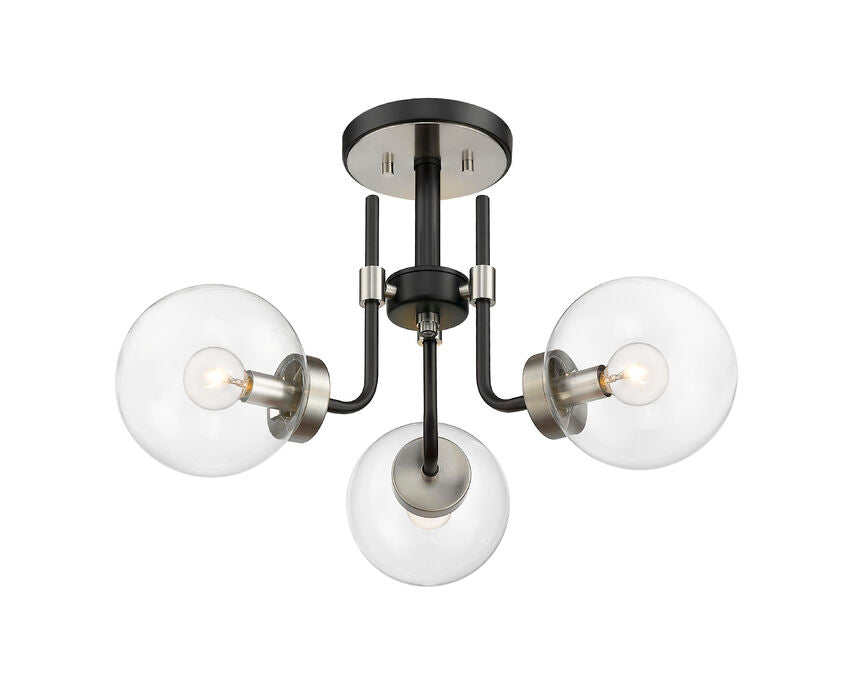 Z-Lite Parsons 22" 3-Light Matte Black and Brushed Nickel Semi Flush Mount With Clear Glass Shade