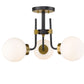 Z-Lite Parsons 22" 3-Light Matte Black and Olde Brass Semi Flush Mount With Opal Glass Shade