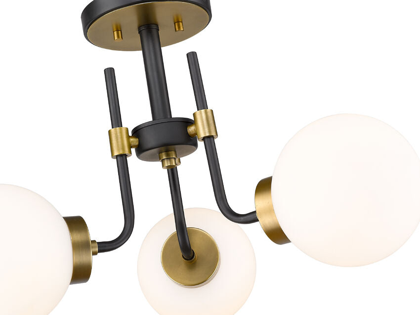 Z-Lite Parsons 22" 3-Light Matte Black and Olde Brass Semi Flush Mount With Opal Glass Shade