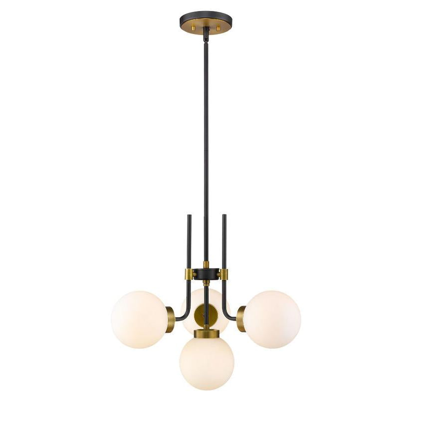 Z-Lite Parsons 22" 4-Light Matte Black and Olde Brass Chandelier With Opal Glass Shade