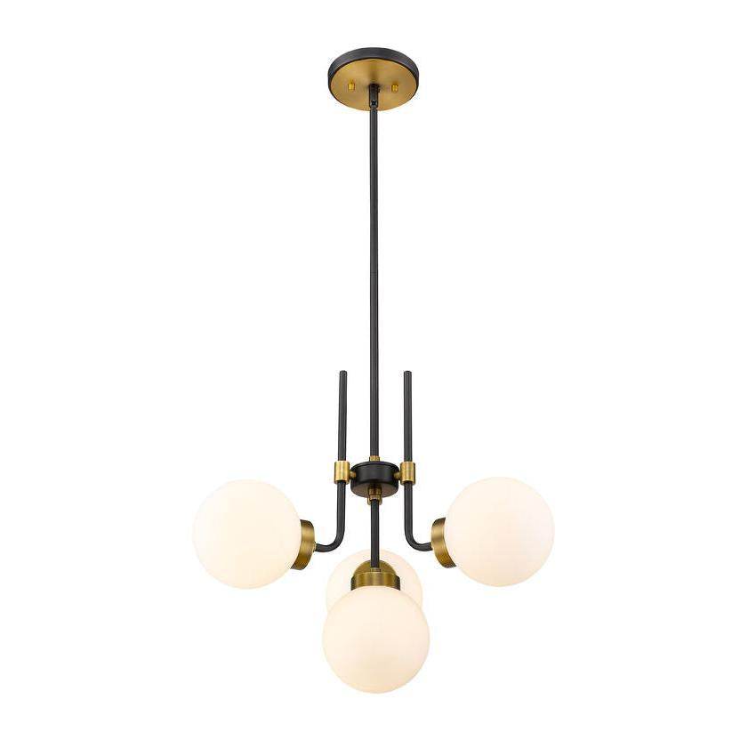 Z-Lite Parsons 22" 4-Light Matte Black and Olde Brass Chandelier With Opal Glass Shade