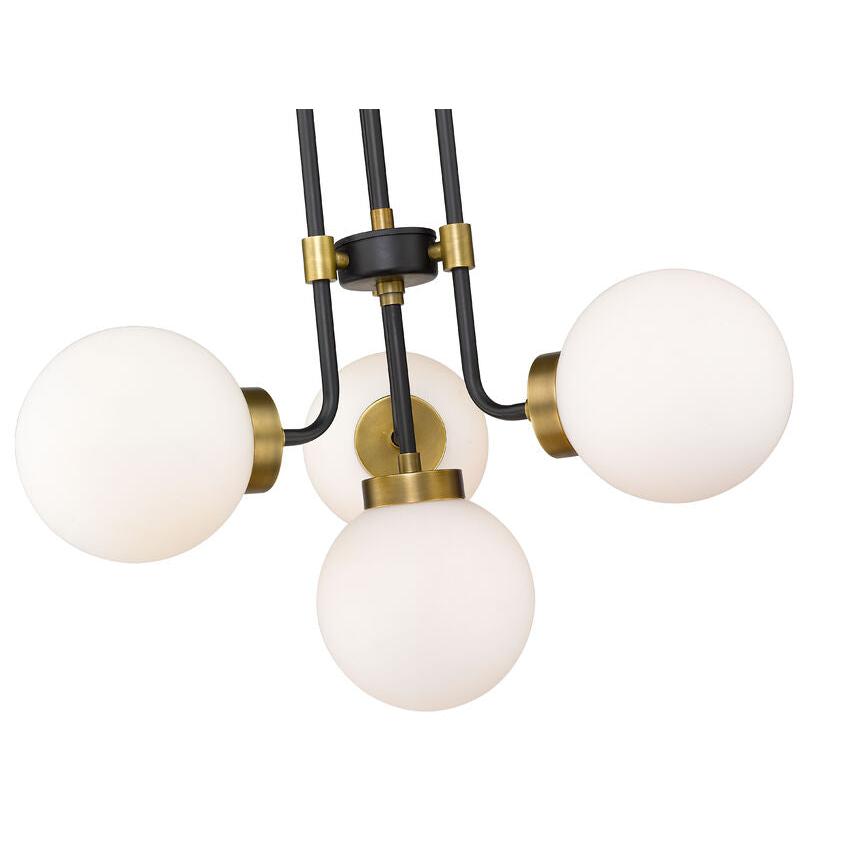 Z-Lite Parsons 22" 4-Light Matte Black and Olde Brass Chandelier With Opal Glass Shade