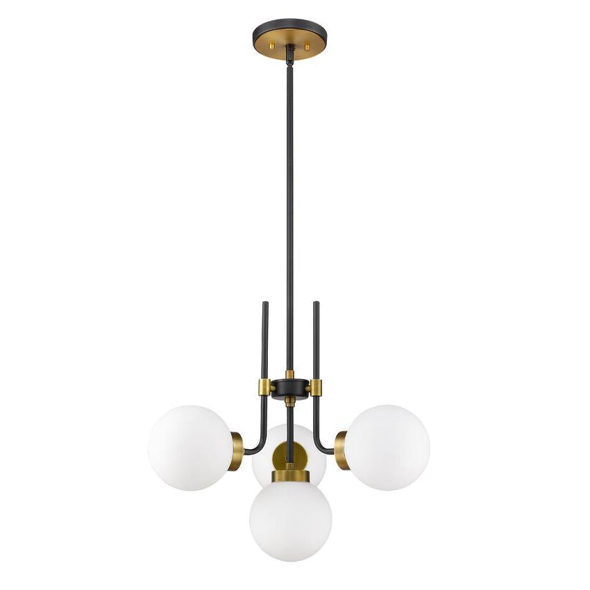 Z-Lite Parsons 22" 4-Light Matte Black and Olde Brass Chandelier With Opal Glass Shade