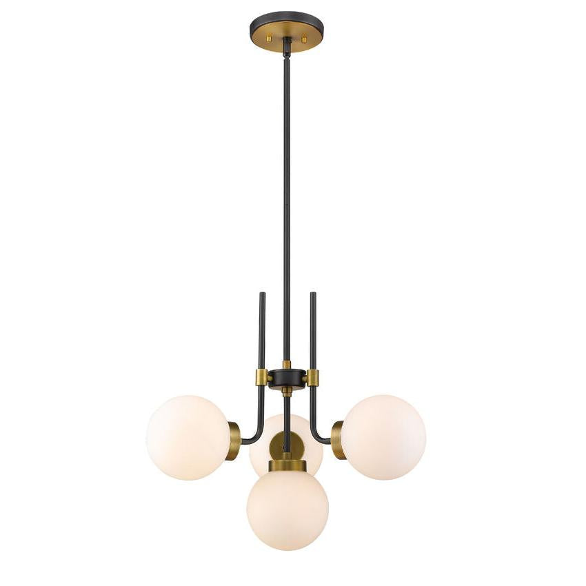 Z-Lite Parsons 22" 4-Light Matte Black and Olde Brass Chandelier With Opal Glass Shade
