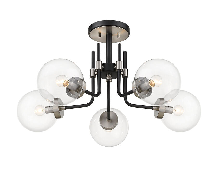 Z-Lite Parsons 27" 5-Light Matte Black and Brushed Nickel Semi Flush Mount With Clear Glass Shade