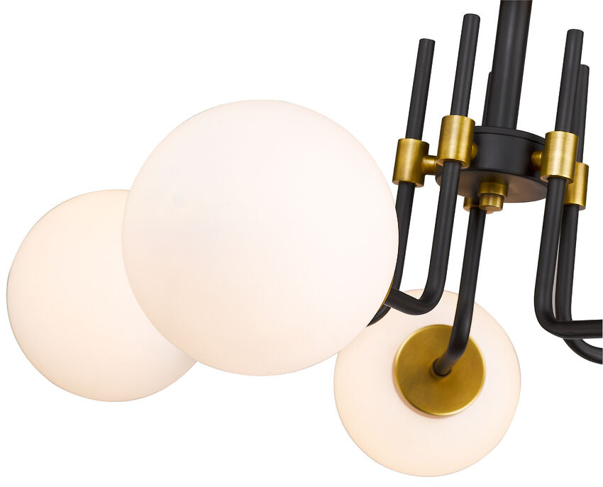 Z-Lite Parsons 27" 5-Light Matte Black and Olde Brass Semi Flush Mount With Opal Glass Shade