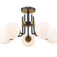 Z-Lite Parsons 27" 5-Light Matte Black and Olde Brass Semi Flush Mount With Opal Glass Shade