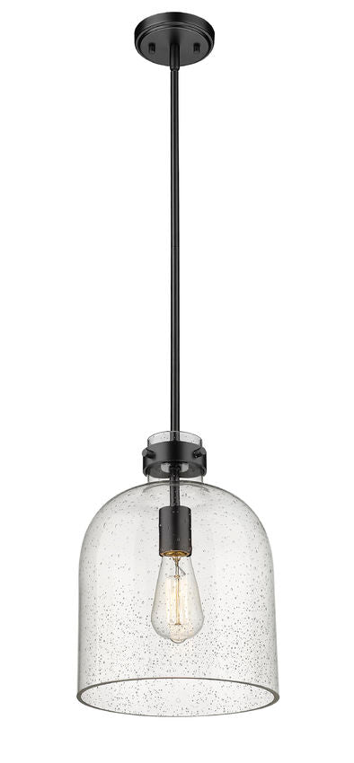 Z-Lite Pearson 10" 1-Light Matte Black Pendant Light With Clear Seedy Glass Shade