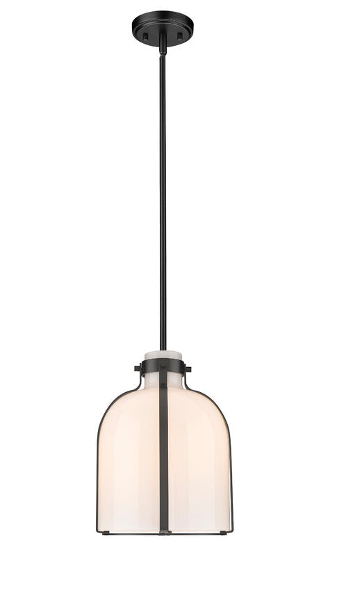 Z-Lite Pearson 10" 1-Light Matte Black Pendant Light With White Opal Glass Shade