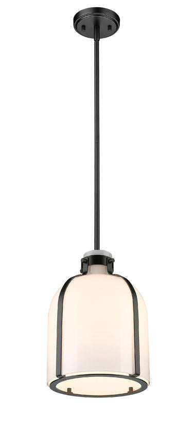 Z-Lite Pearson 10" 1-Light Matte Black Pendant Light With White Opal Glass Shade