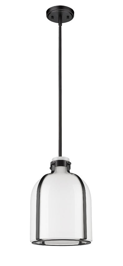 Z-Lite Pearson 10" 1-Light Matte Black Pendant Light With White Opal Glass Shade