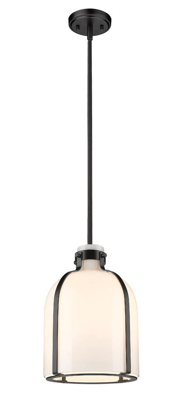 Z-Lite Pearson 10" 1-Light Matte Black Pendant Light With White Opal Glass Shade